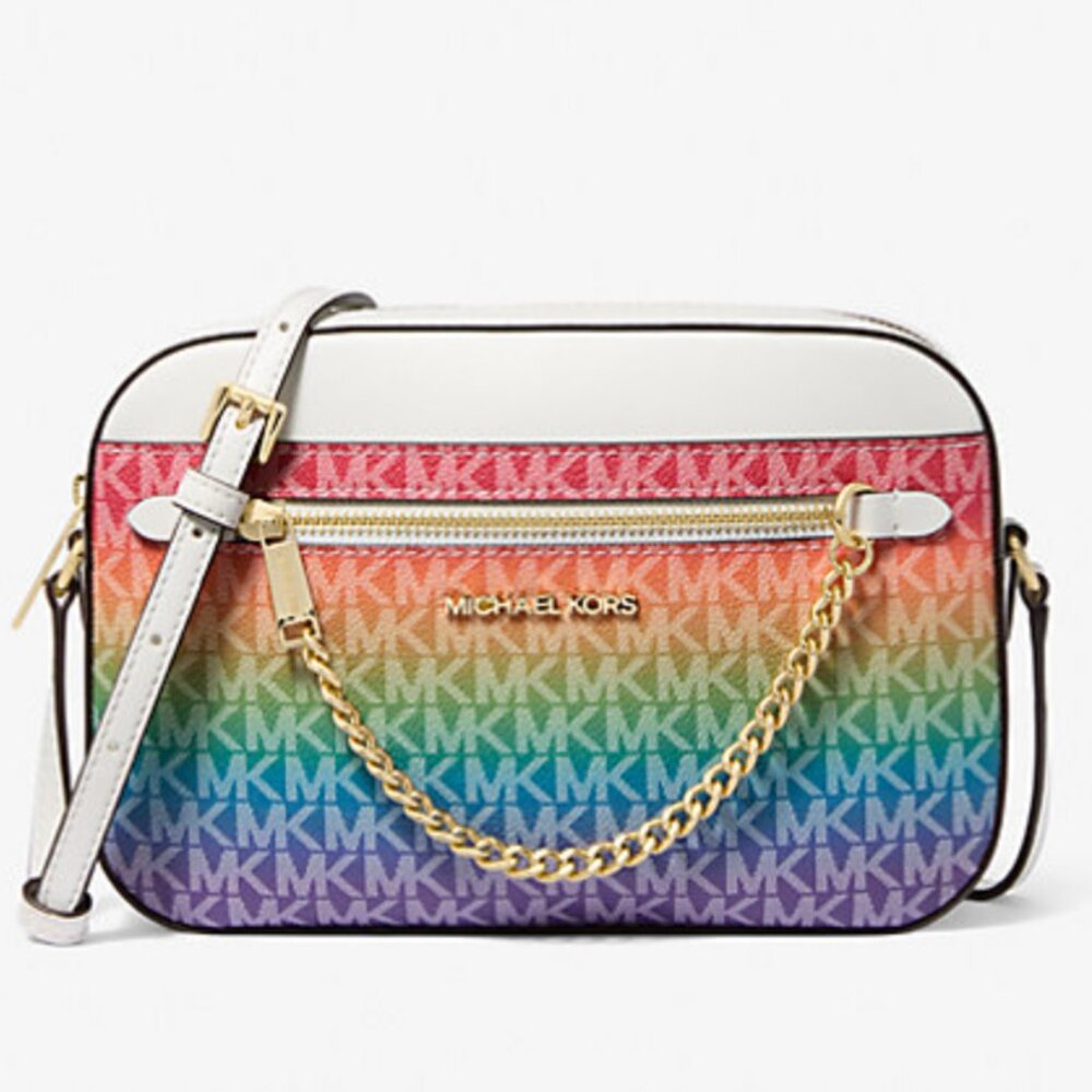 Michael Kors Jet Set Large Rainbow Signature Logo Crossbody Bag NWT